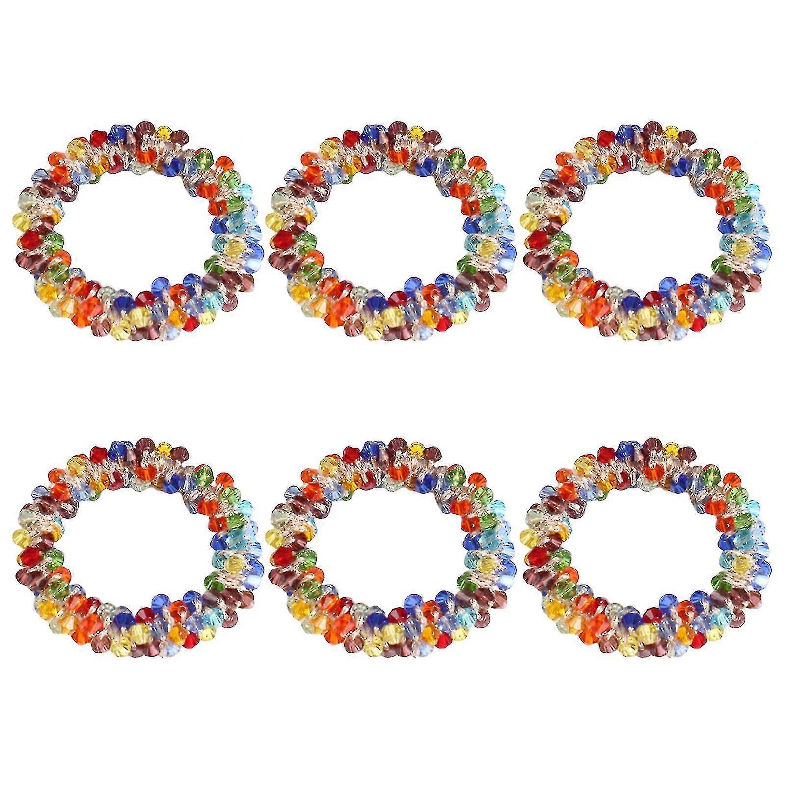 6 Pcs Napkin Rings Faux Crystal Beaded Shape Anti-scratch Decorative Colorful Table Decoration Round Hotel Prom Dining Table Napkin Circlets Food Deco