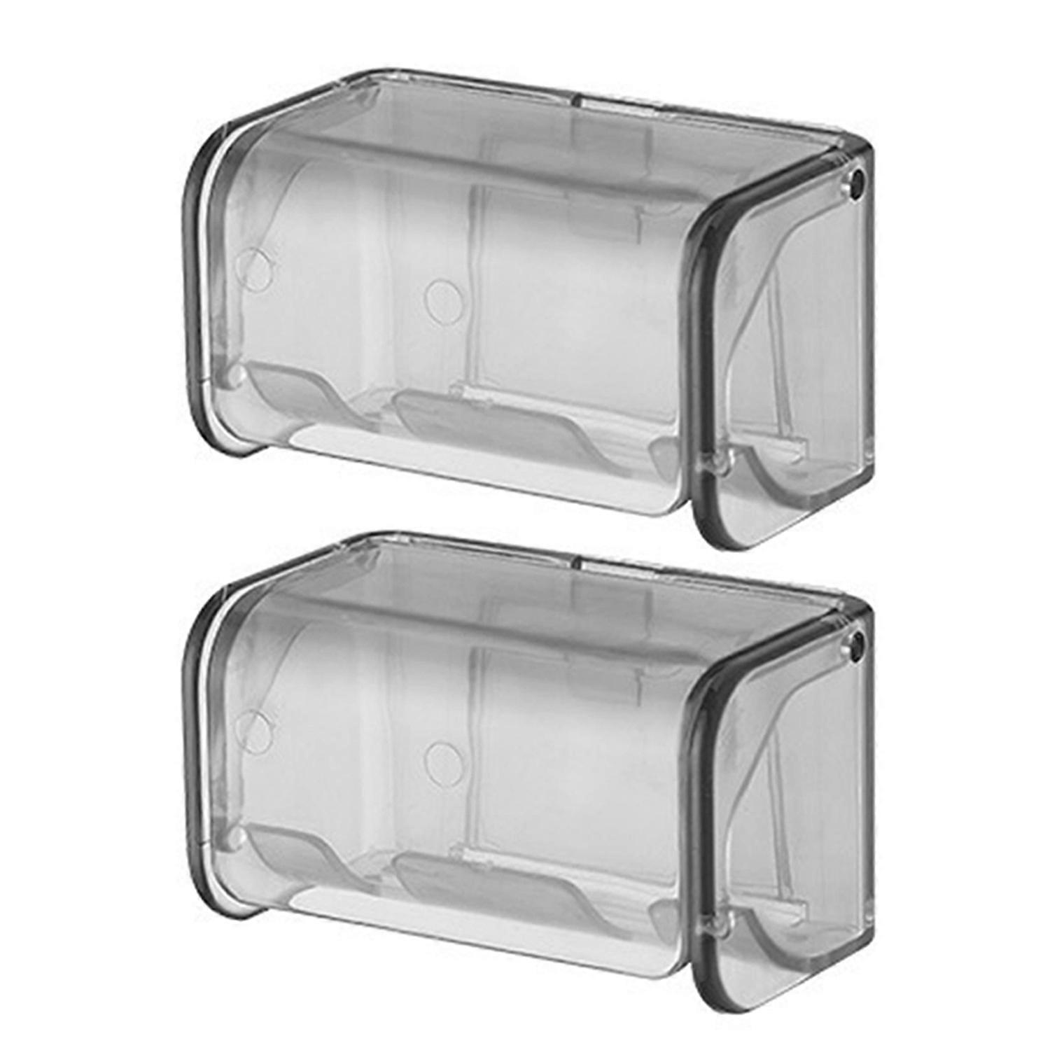 2Pcs Electric Toothbrush Holder Wall Mounted 2 Slots Design Automatic Cover Compact Toothbrush