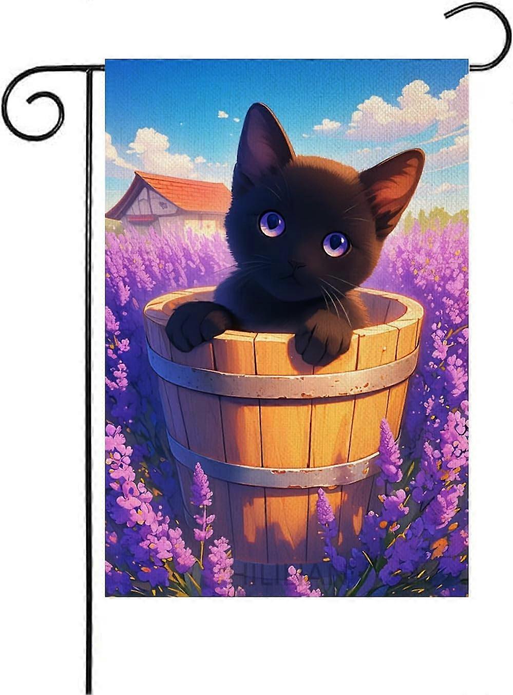 علم حديقة القط الأسود ، علم حديقة الخزامى الربيعي ، علم خيش ساحة مقاوم للماء على الوجهين Seasona