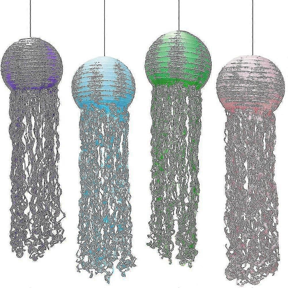 4 Pcs Mermaid Hanging Jellyfish Paper Lanterns Kit Wishes Lantern