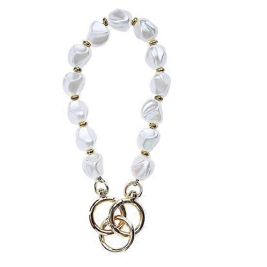 Faux Pearl Phone Wrist Strap with Tether Tab Universal Hands-Free Cell Phone Lanyard Wristlet Anti-Loss Phone Beaded Bracelet Strap