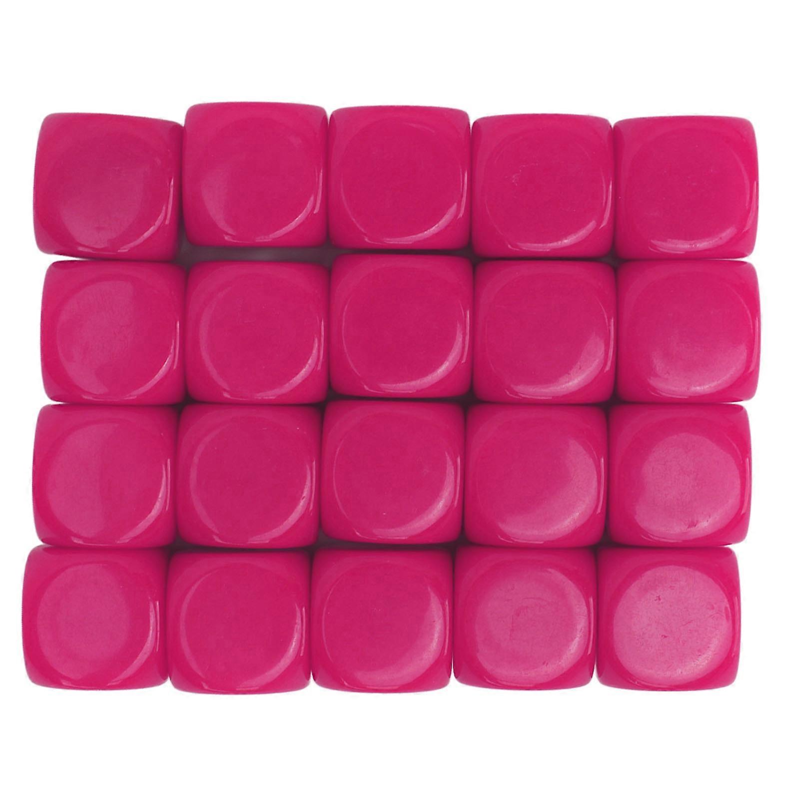 Lot de 20 dés en plastique à coins arrondis de 16 mm pour jeux de société et fêtes, couleur rose rouge.