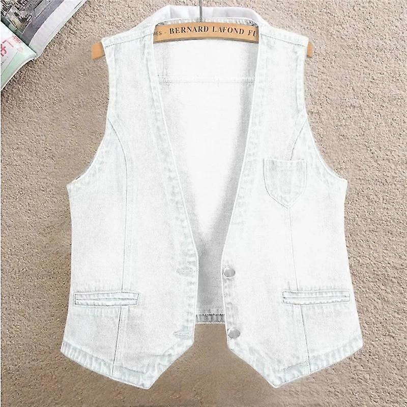 ThreeThree Denim Vest Women's Short Spring and Autumn All-match Slim Sleeveless Jacket Vest Single-breasted Solid Color Top