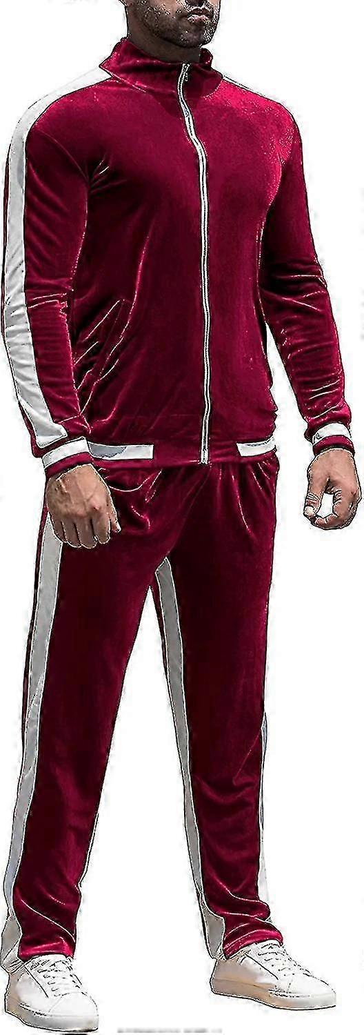 Conjunto de Moletom de Veludo de Veludo: Conjunto de 2 Peças de Moletom de Corrida para Homens com Zíper Jaqueta Calças e Bolsos - MXBC