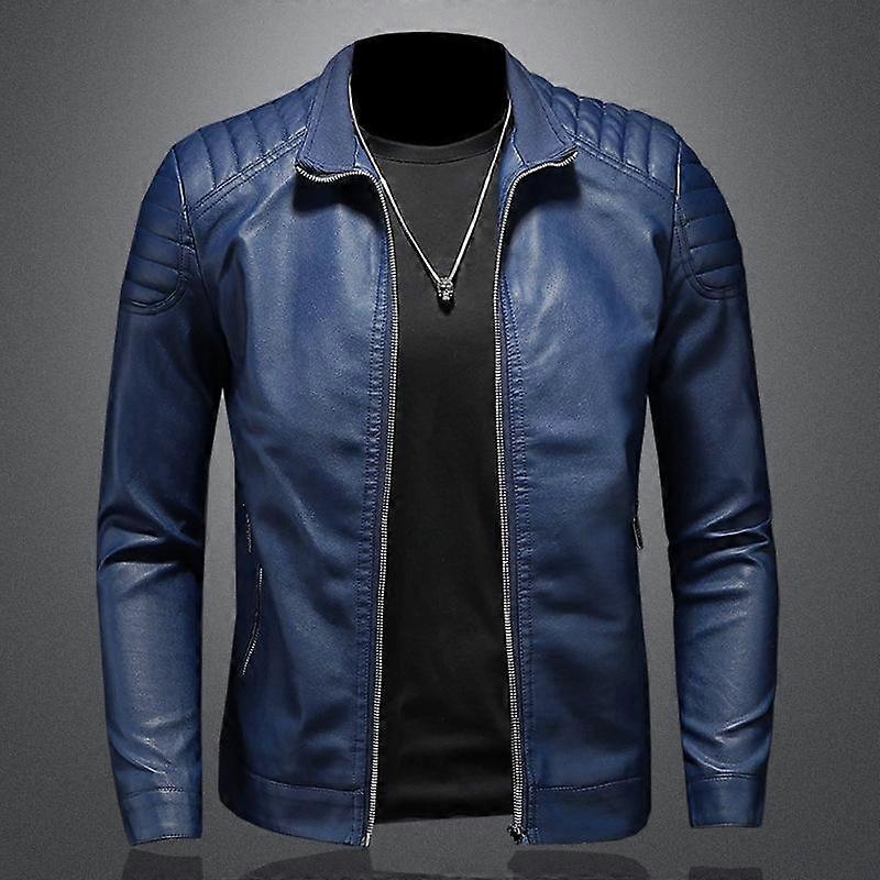 Spring New Men's Leather Jacket With Stand Collar