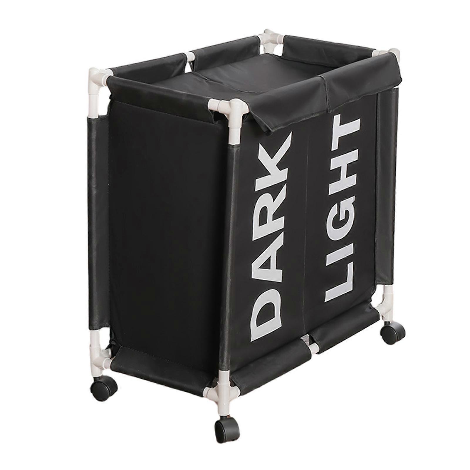 סל כביסה מתקפל עם גלגלים פתרון אחסון נוח נרתיק מיכל סל בגדים מלוכלך לבית ולמעונות שחור