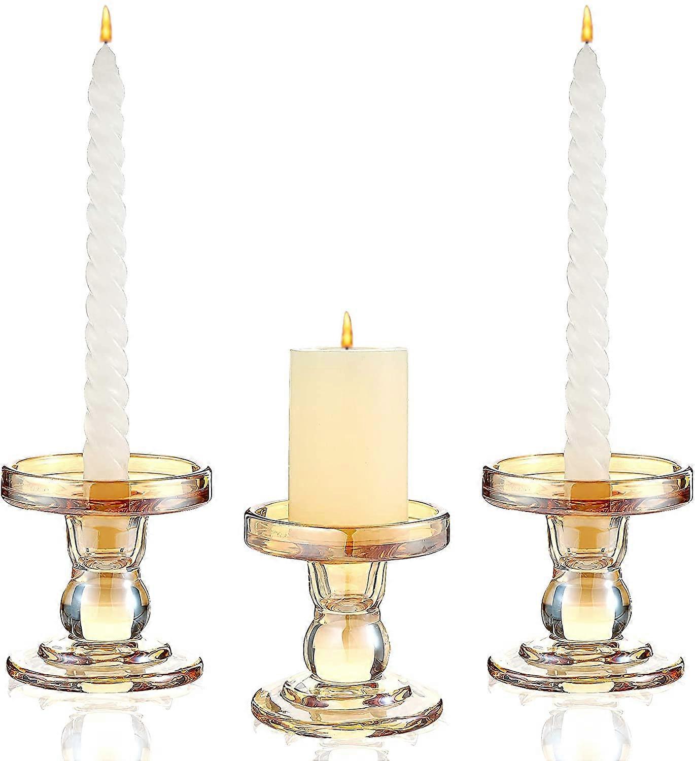 Gold Candle Holder Set of 3 for Pillar and Taper Candles, Decorative Unity Holders for Weddings, Events, and Holidays