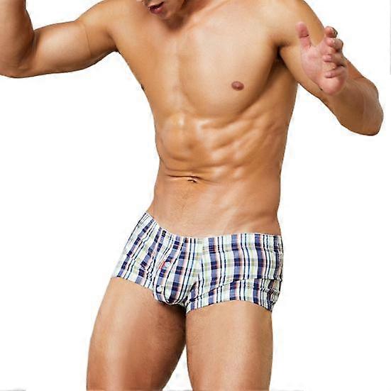 Men Panties Plaid U Convex Stretch Low Waist Close Fit Sexy Buttons Underwear Shorts Underpants for Daily Wear