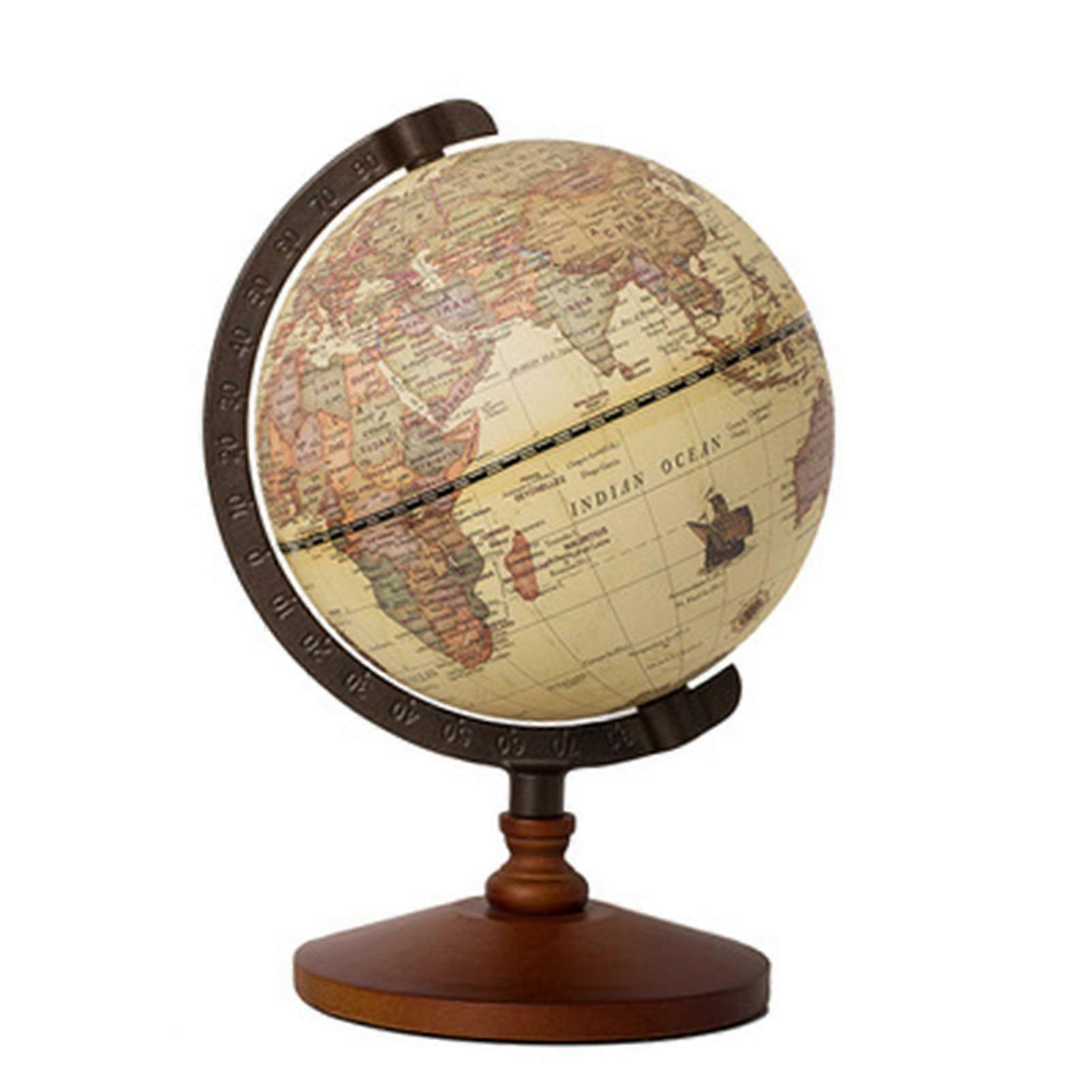 English World Globe With Wooden Base Retro Geographic Instrument Desktop Decoration For Education
