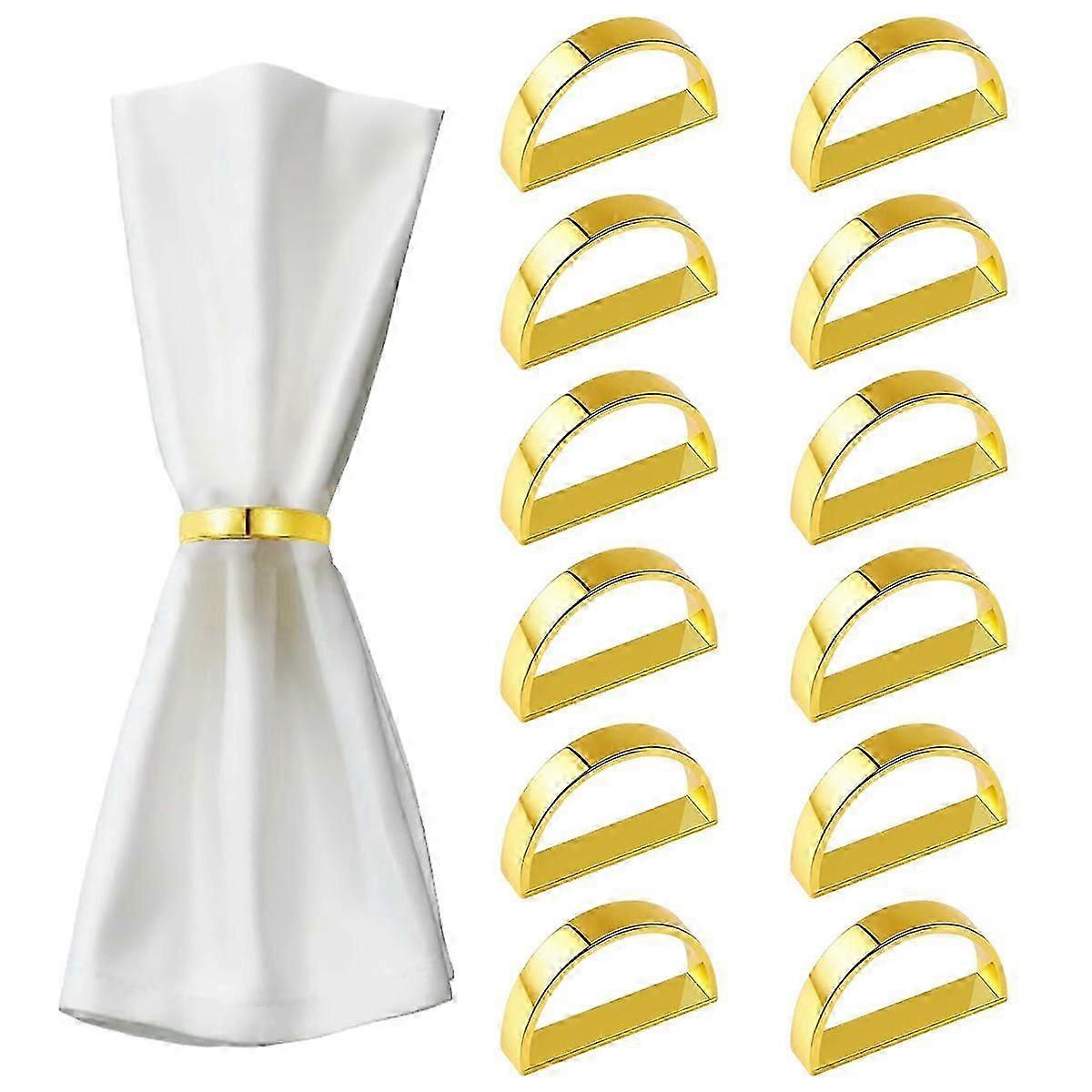ゴールドナプキンリング12個セット、半円メタルゴールドナプキンバックル、ホリデーディナーパーティー、イースターテーブルの装飾、大晦日のテーブルの装飾