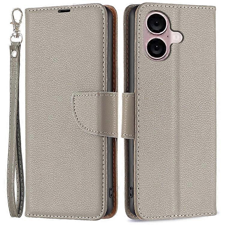 Compatible For iPhone 16 Plus Case Litchi Texture Leather Wallet Support Stand Phone Cover