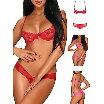 Alabastra Half Cup Bra & Crotchless Knickers Set