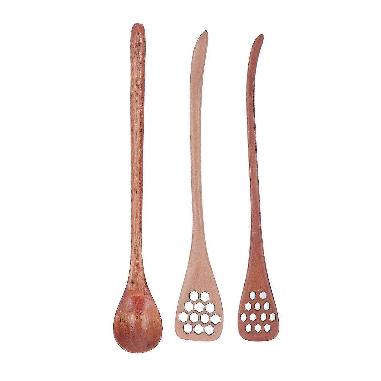 3pcs Honey Dipper Stick Mehrzweck langer Griff Wiederverwendbarer hölzerner Honiglöffel Löffel für Honigkaffee Tee f74