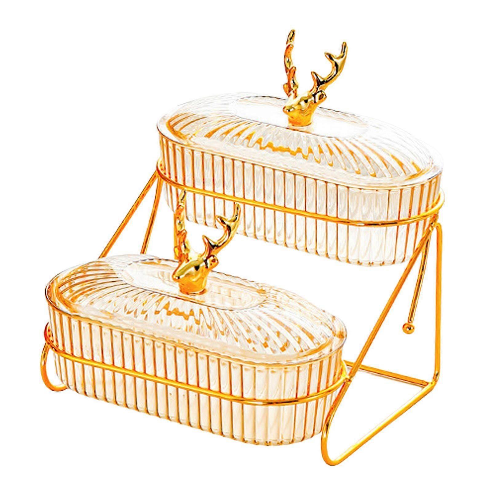 Dried Fruits Tray Multi Use with Lid Appetizer Tray for Snack Appetizer Nuts 2 layer amber