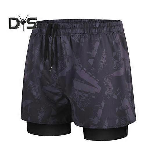 Men Swim Shorts Slim Fit Double Layers Quick Dry Conservative Breathable Swimming Elastic Waist Printed Swimming Trunks Water Sports Clothes