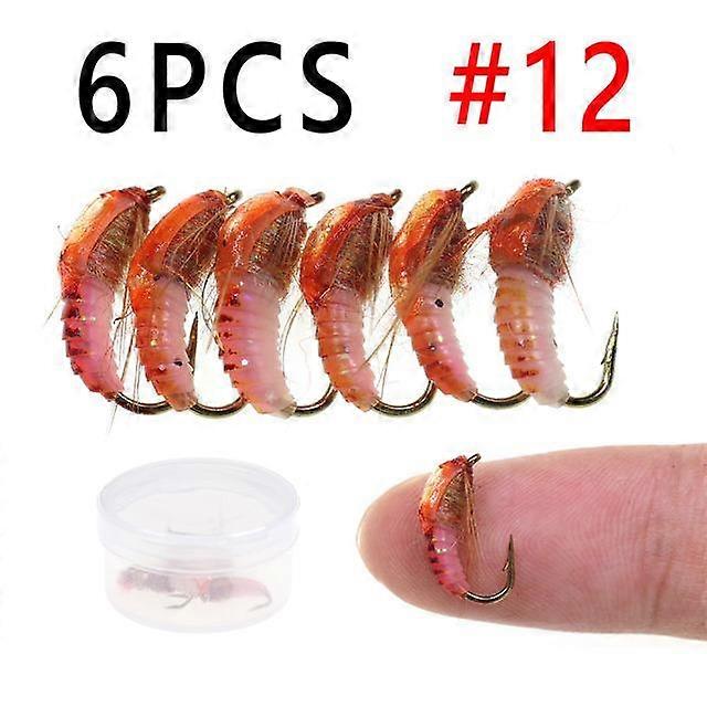 6PCS #12 #14 Classic Nymph Scud Fly Bug Worm for Trout Fishing Flies Nymphs Insect Bait Lure Brown Color