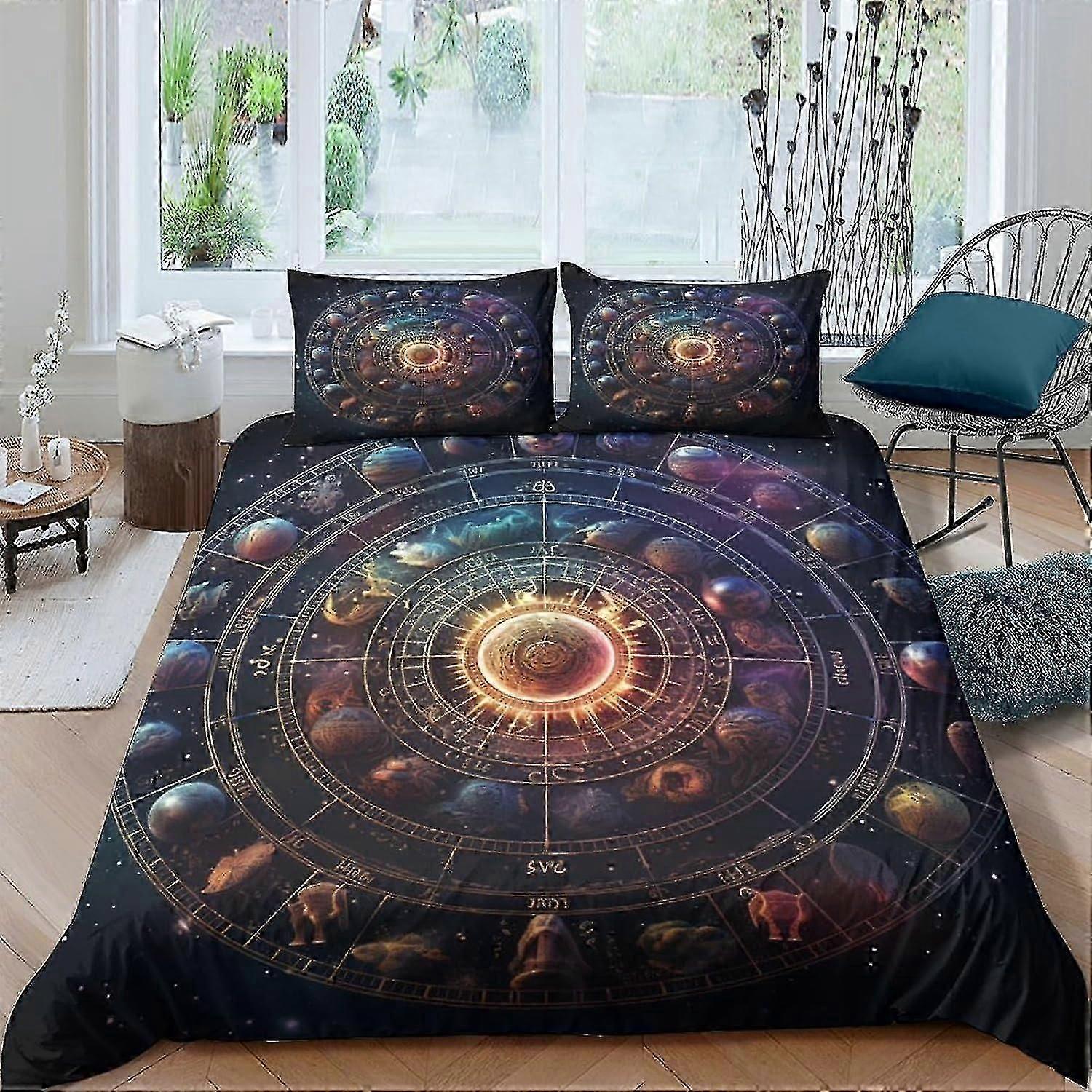 o5262 Lençóis Astrolábio Impresso em 3D Conjunto de Capa de Edredom Microfibra Escovada Macia Doze Signos do Zodíaco Capas de Colcha Easy Care Conjuntos de Cama de Qualidade de Hotel w