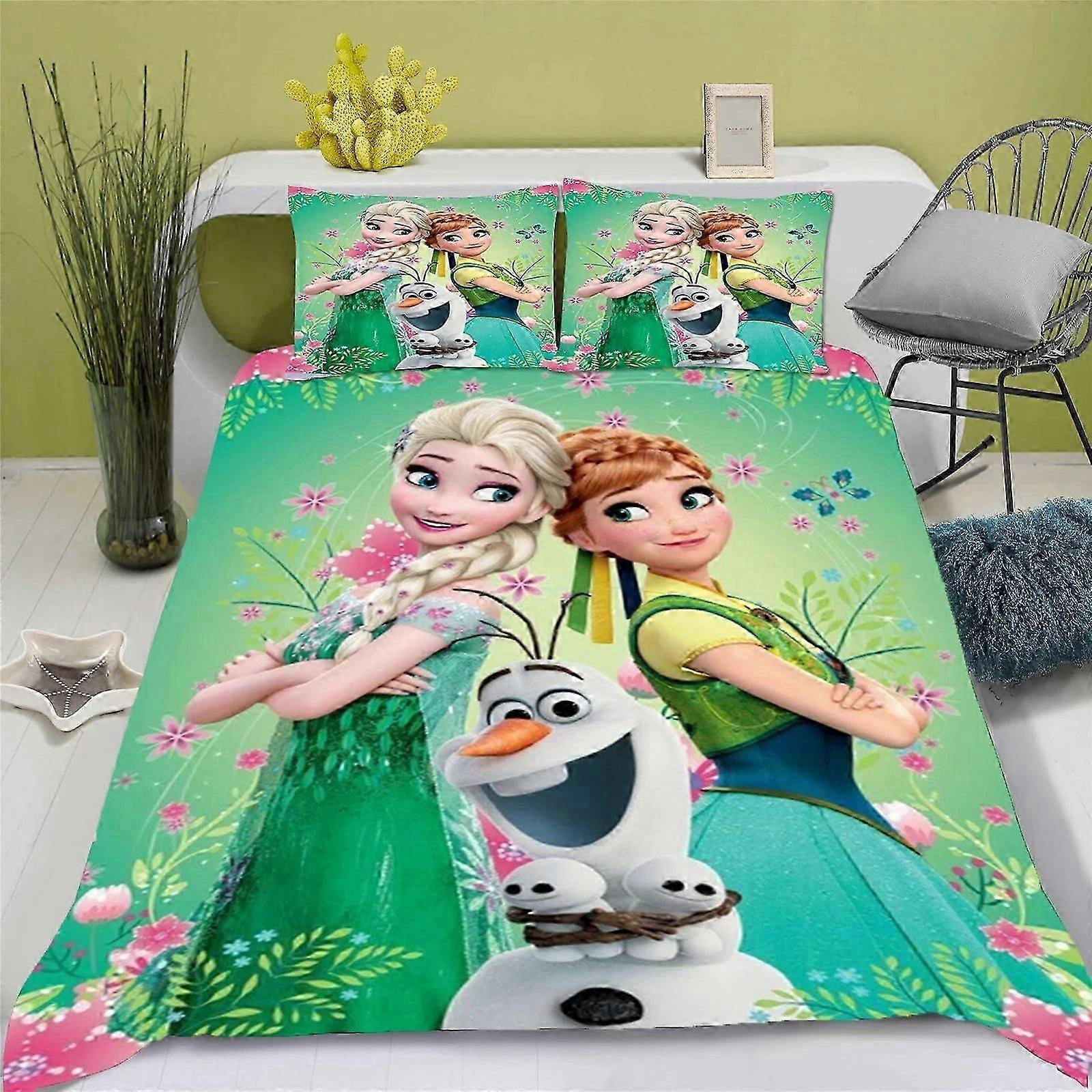 i346 Lençóis Congelados Elsa Anna Dos Desenhos Animados Crianças Capa de Edredão Conjunto de Cama Único Tamanho Duplo Capa de Colcha para Adolescentes Meninos Meninas Quarto Lençóis ggr346