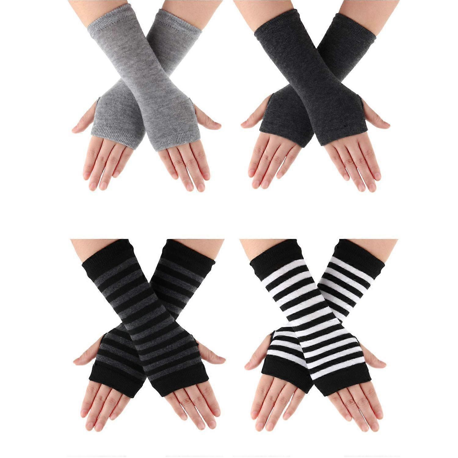 4 paires de gants de poignet sans doigts avec trou pour le pouce Gants chauds en cachemire unisexes