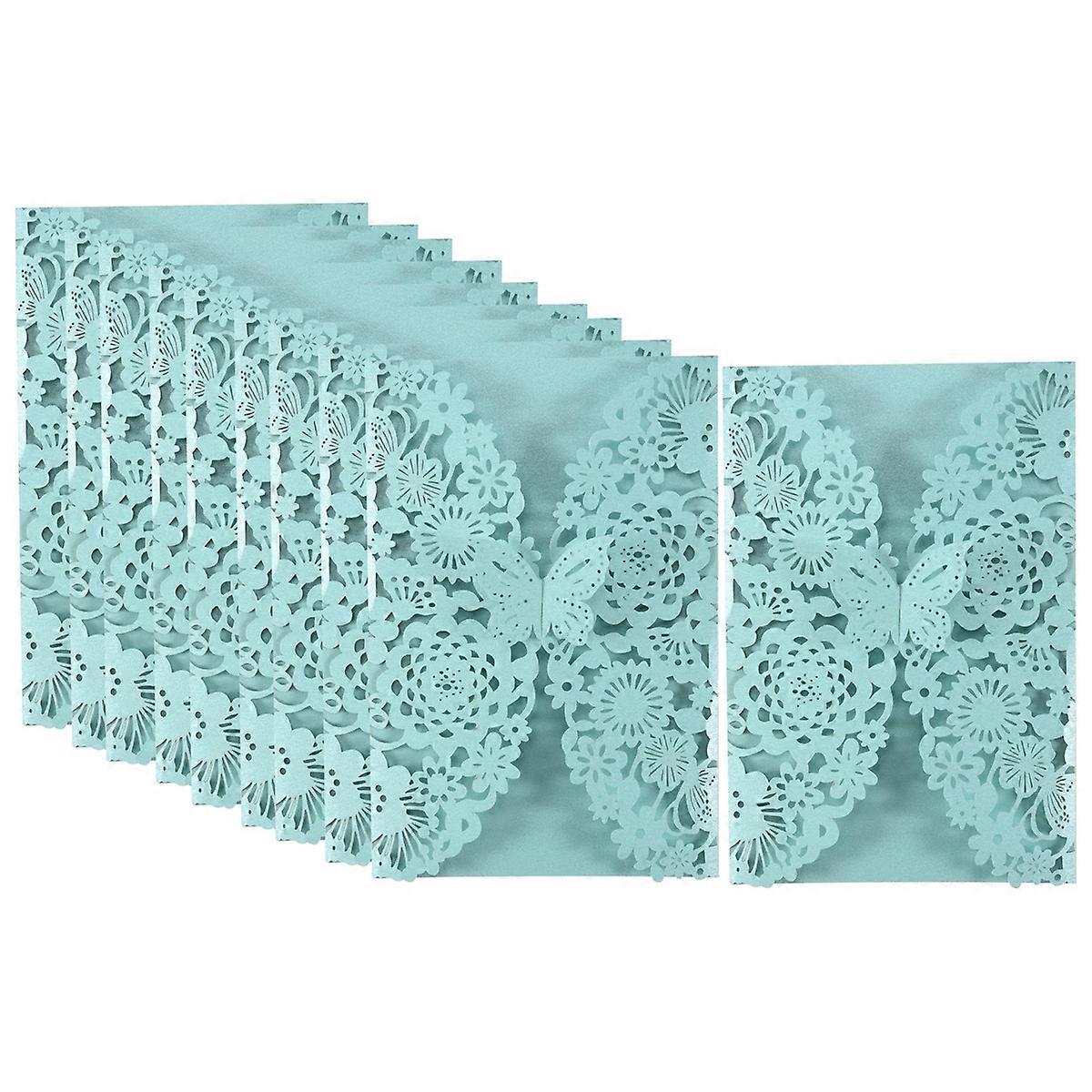 10Pcs Carved Butterflies Invitation Card for Wedding: Blue Green