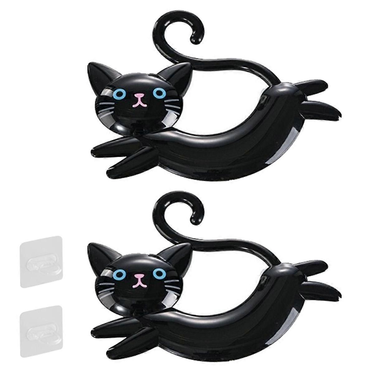 Wall-Mounted Cat-Shaped Towel Bar, Punch-Free Cute Towel Rack, Black