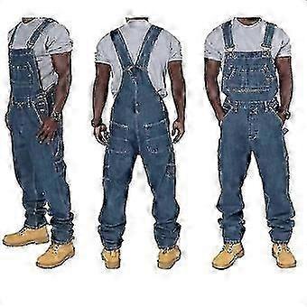 الرجال زائد حجم الدينيم وزرة أزياء جينز الدينيم مريلة فضفاضة جيوب متعددة الأشرطة قابل للتعديل - جيد