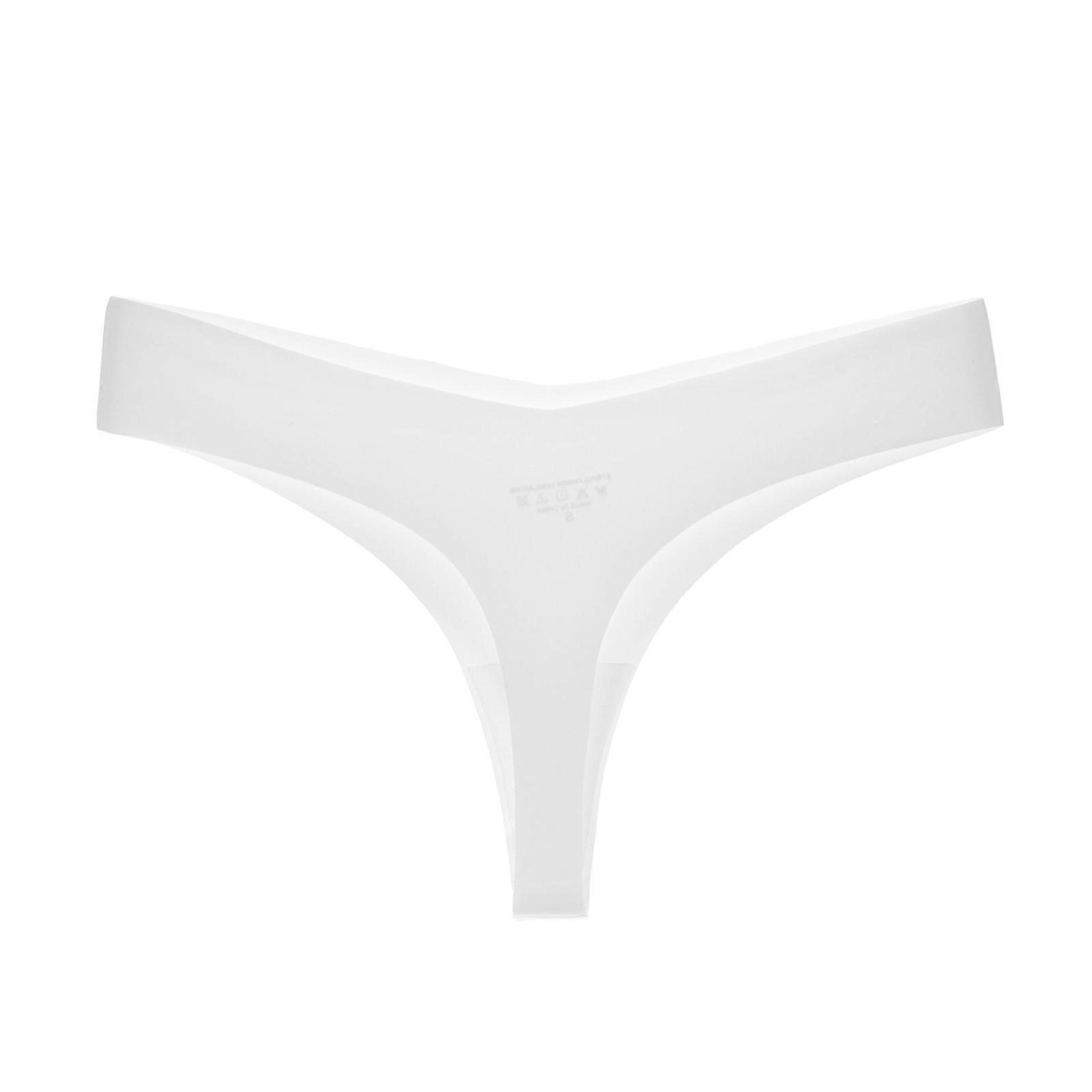 V Waist Tangas Thongs for Women Ice Silk Underwear No Show Invisible Cheeky Panties Stretch Bikini Hipsters Underpants  White XL