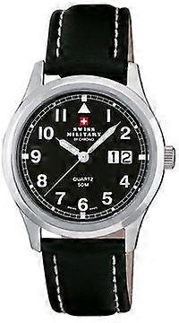 Swiss Military By Chrono 34004.09 Men's Quartz Watch, Black Dial, Black Leather Strap
