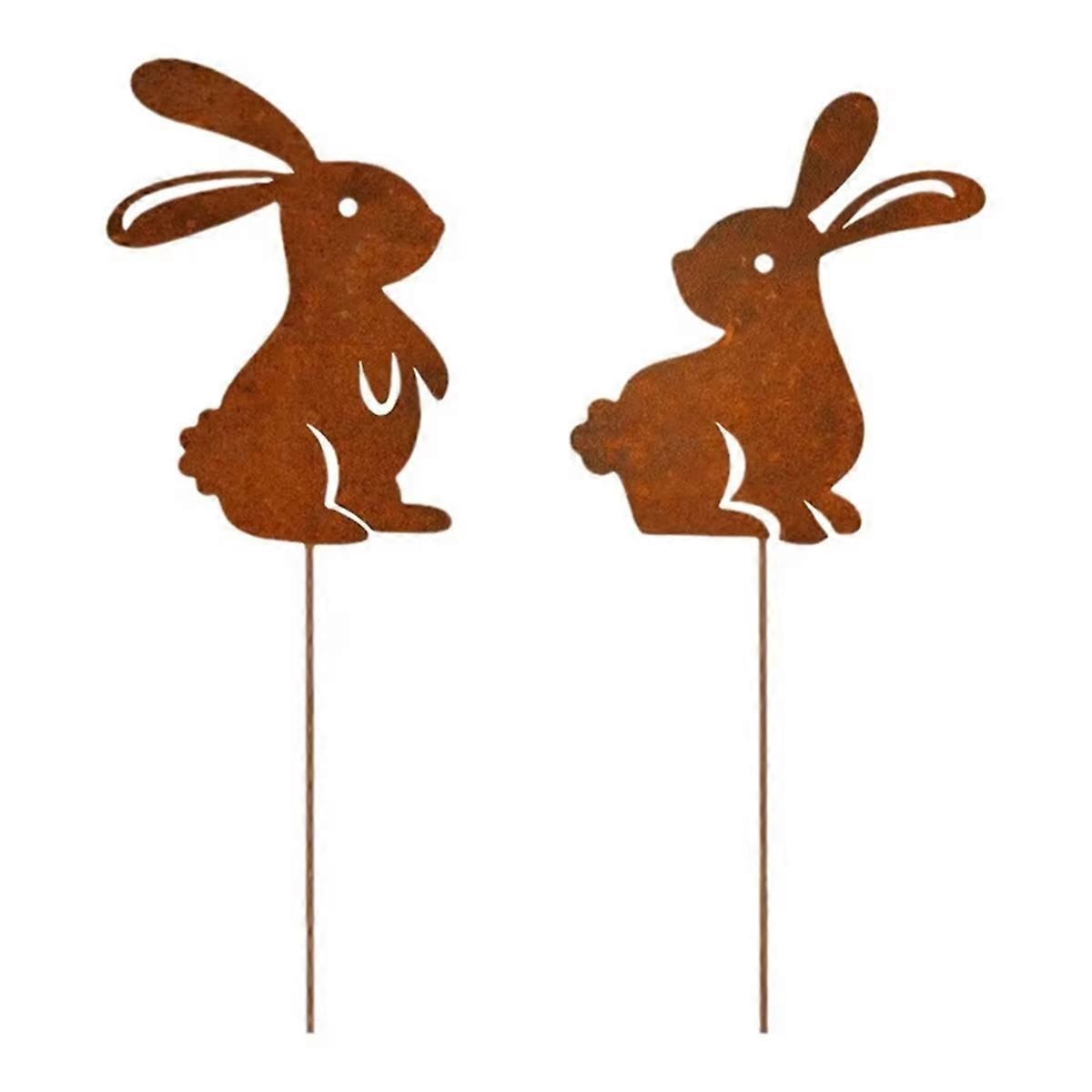 Easter Garden Stakes Cute Rusty Bunny Yard Signs Plant Pot Sticks