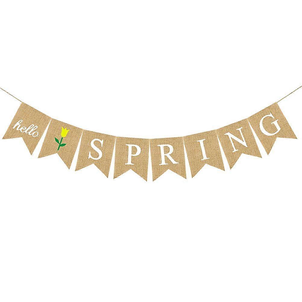 HELLO SPRING Letters Bunting Banner Decorative Colorful Linen Burlap Banner Swallowtail Flag Party Supplies