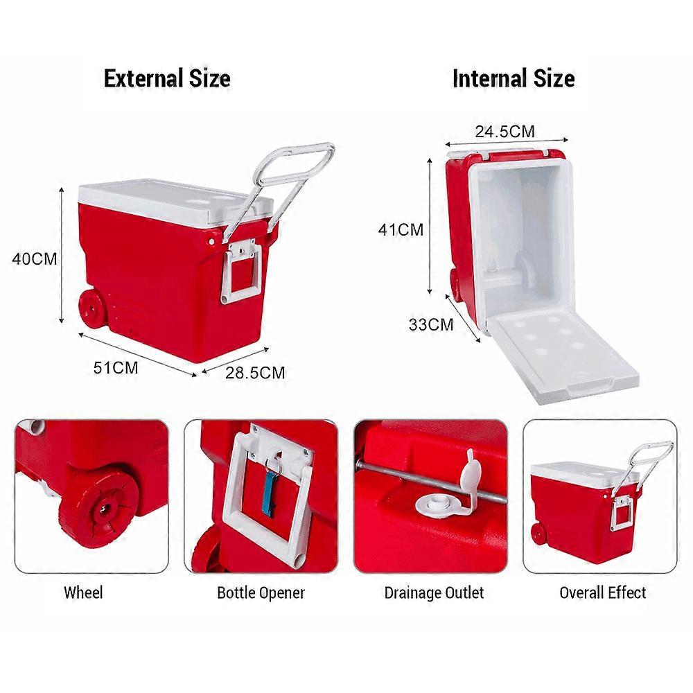 Glacière à roulettes 32 L pour camping, pique-nique, boîte isotherme portable avec table et chaise