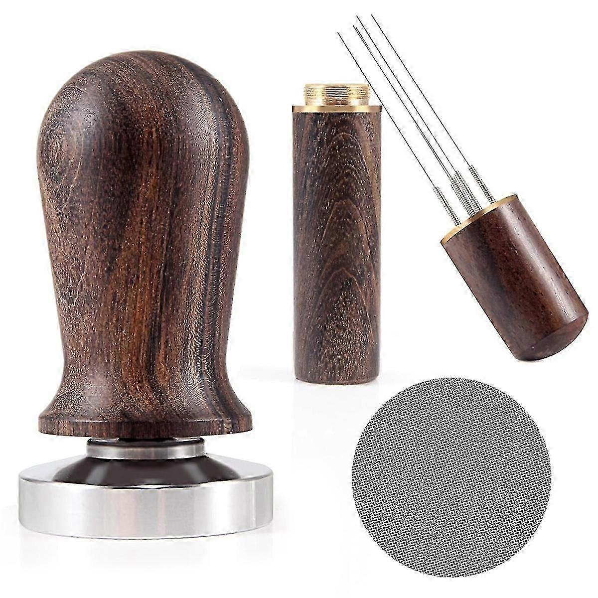 51mm Espresso Coffee Tamper&Stirrer SetWoodenHandle SpringLoaded Calibrated Tamper with Premium