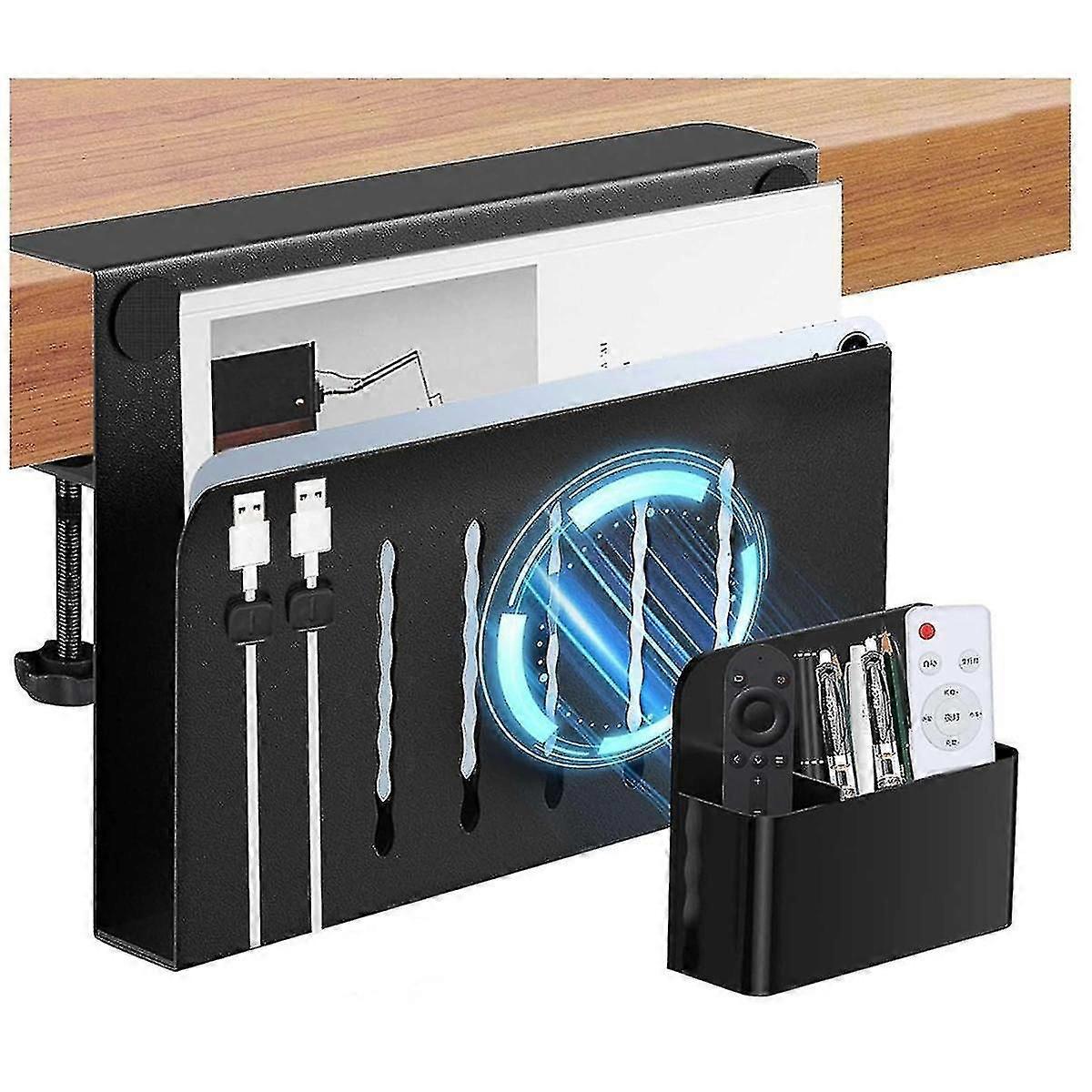 Desk Side Storage,No Drill Under Desk Cable Management Tray,Clamp on Side Desk Organizer,Under Desk Tw
