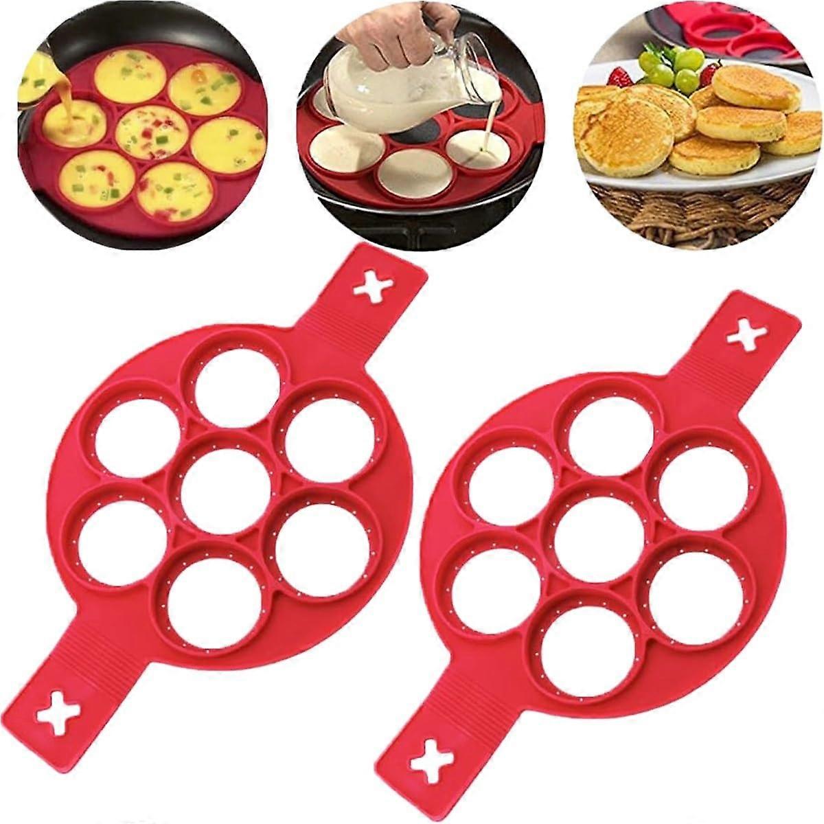 Flip n Cook Silicone Pancake Mold, Flip'N'Cook Pancake, Flip and Cook Pancake Maker (2PCRed)