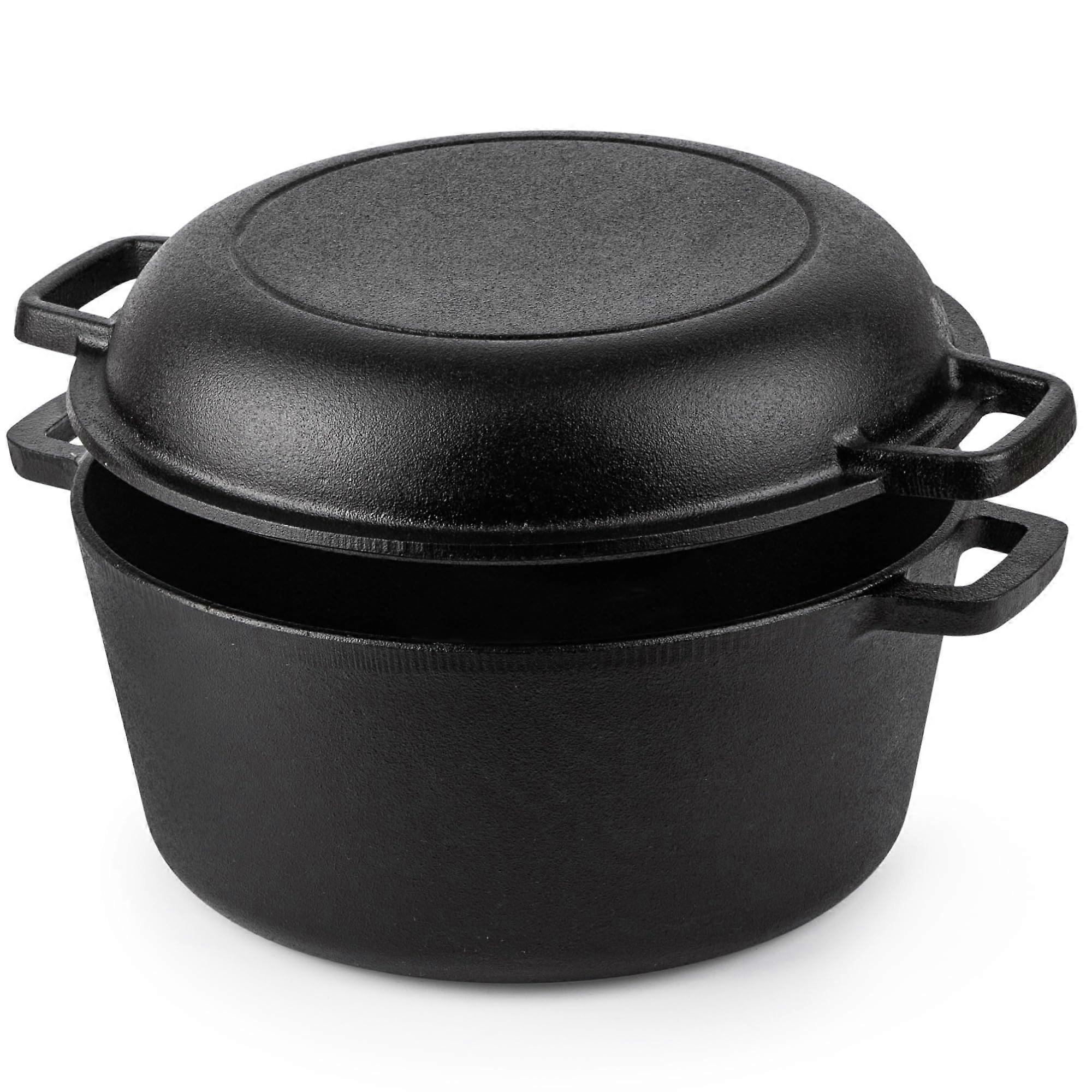 PreSeasoned Cast Iron Dutch Oven Casserole Pot Cast Skillet Iron Lid – 2 in 1 Cookware Set