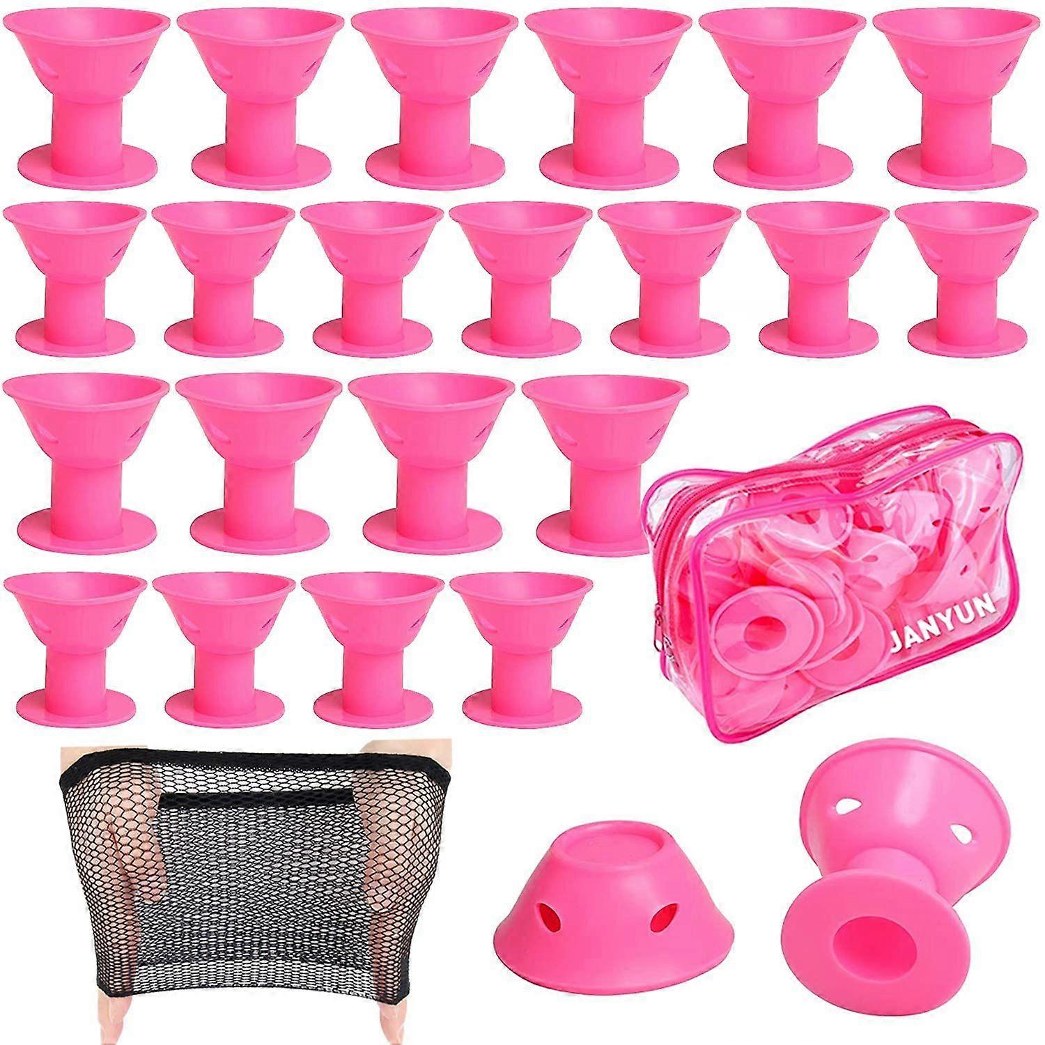 SQCLV 40 Pcs Pink Magic Hair Rollers Include 20pcs Large Silicone Curlers and 20pcs Small Silicone Curlers