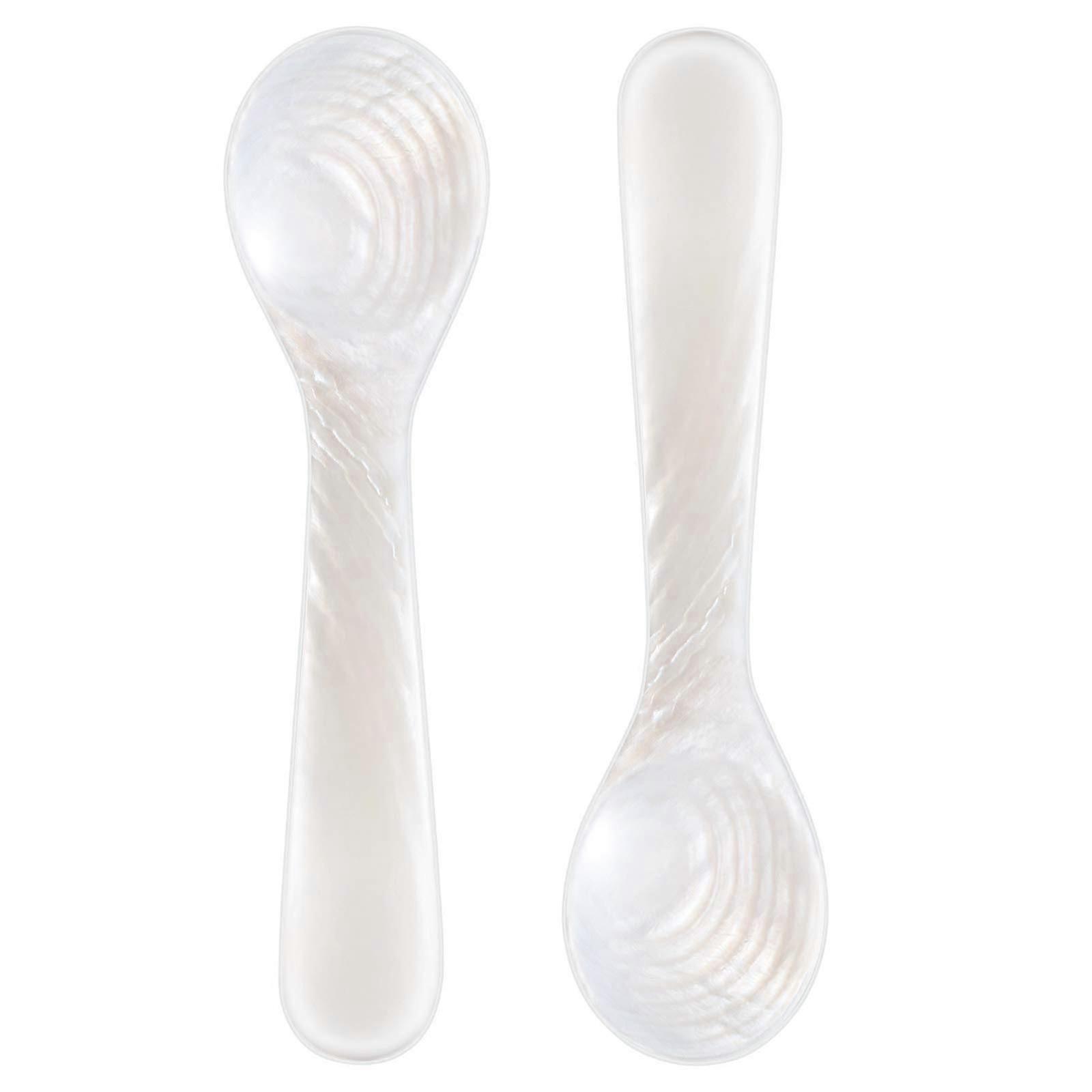 Set Of Caviar Spoons Shell Spoon Mother Of Pearl Caviar Spoons W Round Handle For Caviar, Egg, Ice Cream, Coffee, Restaurant Serving (2 Pieces,3.54 In