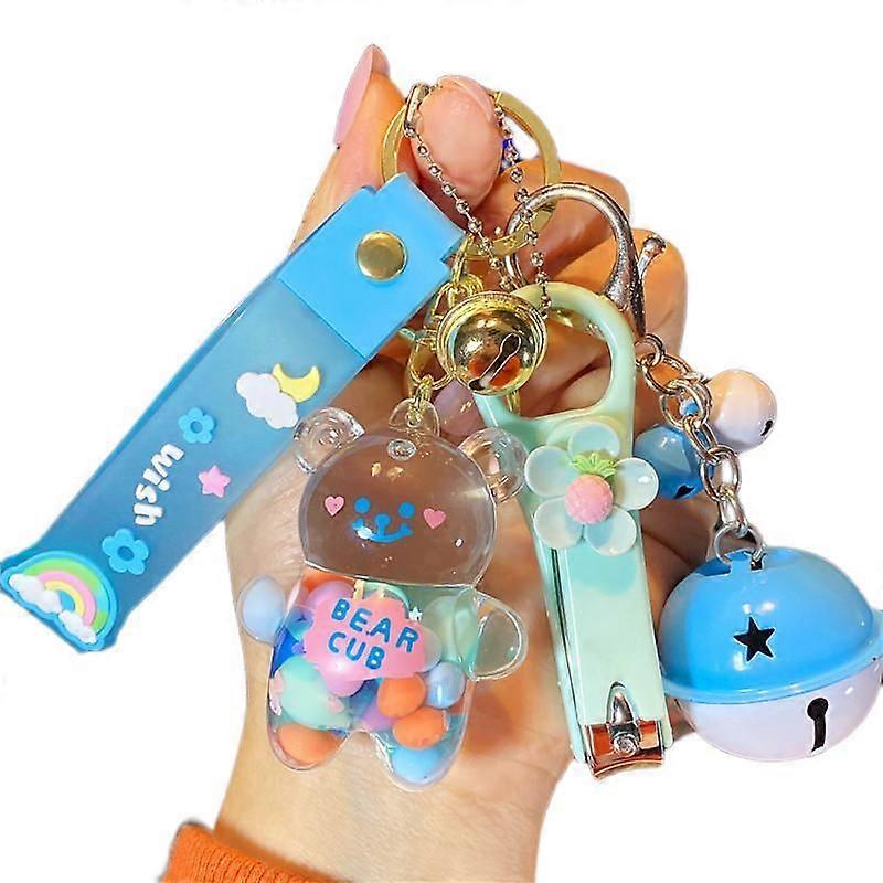 Keychain Bear Liquid Floating Quicksand Cute Keychains Bag Charm Wristlet Bracelet Key Ringblue)