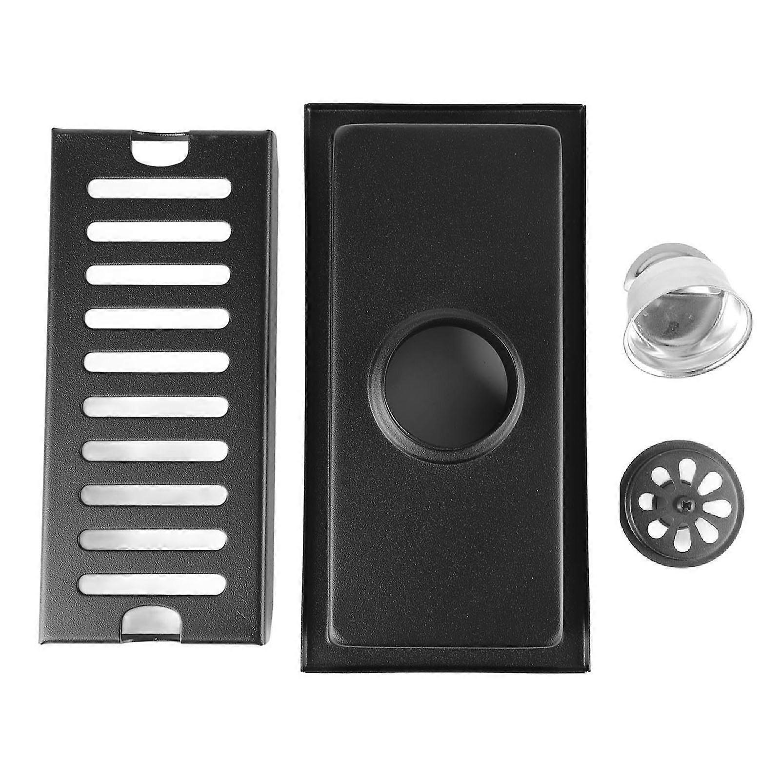 Rectangular Floor with Capsule Pattern Grate Removable Stainless Steel Shower Linear Black Drain for Bathroom