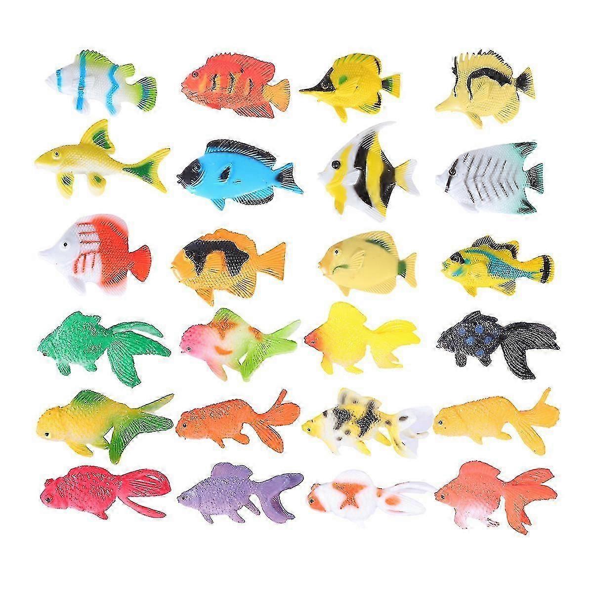 24pcs魚モデルシミュレーション海洋生物玩具就学前の子供教育玩具(12PCS熱帯魚と12PCS金魚)-FCYラッキー