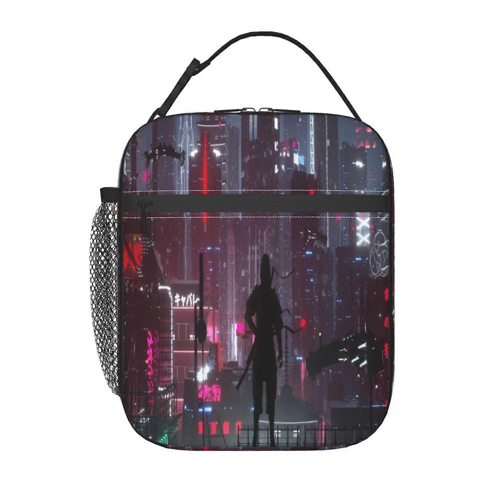 t167 Future City Shadow War Lunch Boxes with Separate Drink Holder, Heat-Resistant Base & Reinforced Stitching, Ideal for Daily Commute j167