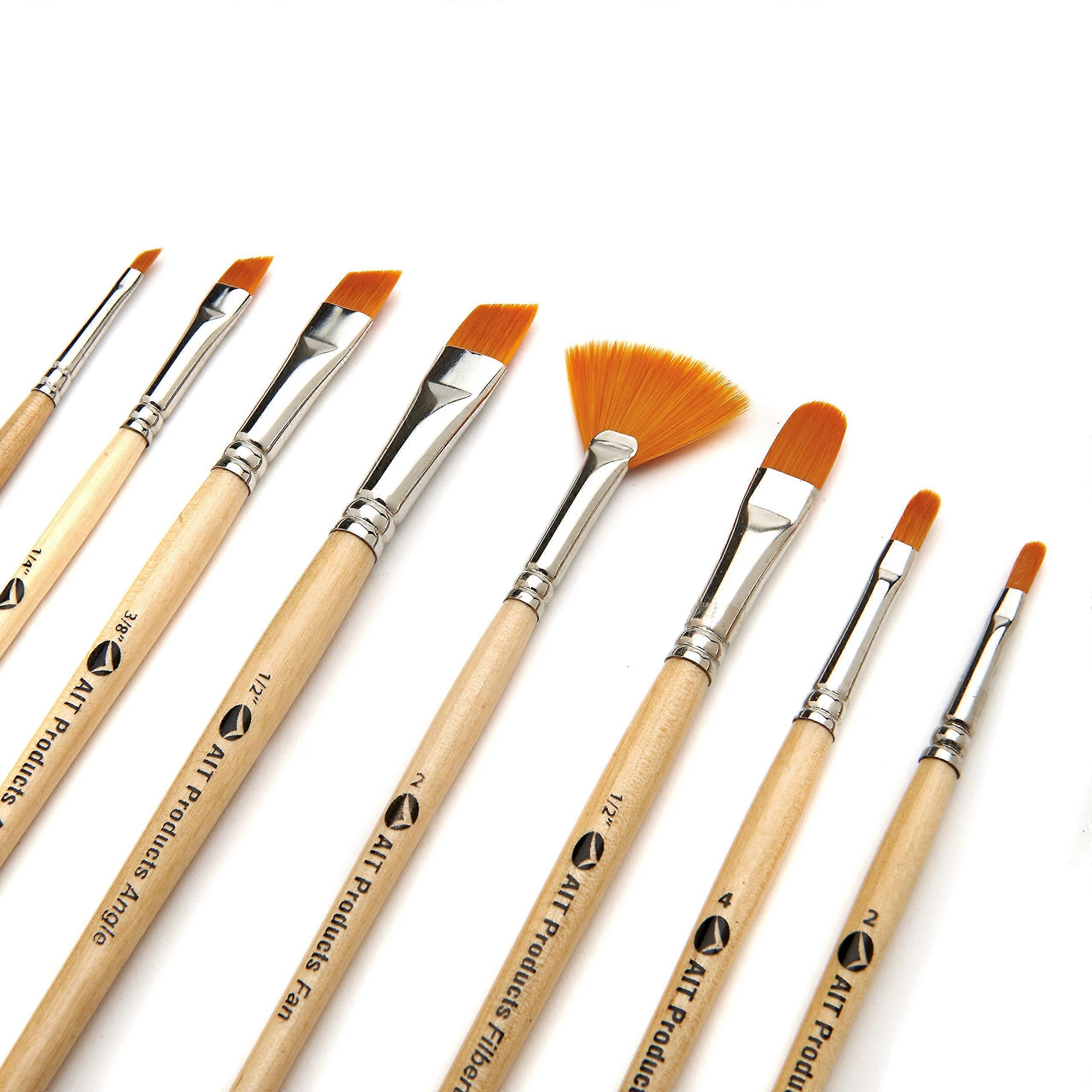 AIT Art Paint Brushes, Set of 8 Includes Angle Shaders, Filberts, a and Fan, Handmade in to Last Longer Without Shedding or Breaking