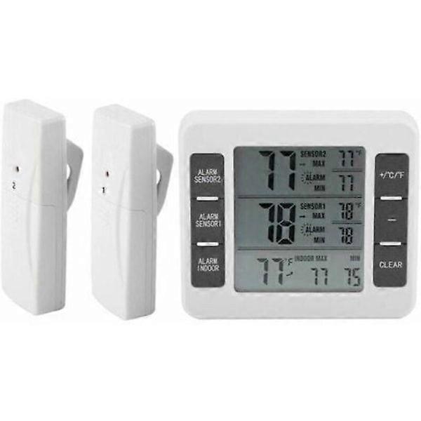 Digital Thermometer for Refrigerator and Freezer with Sound Alarm and Wireless Sensor, Min/Max Display