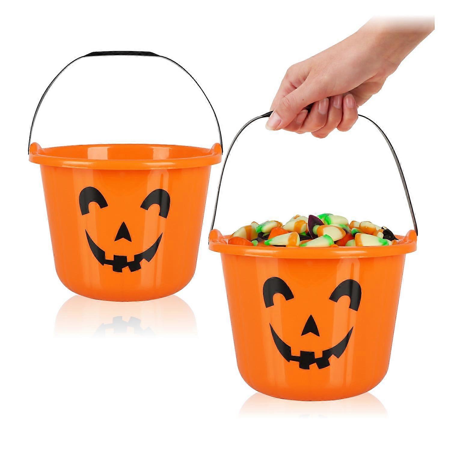 2 x Halloween Pumpkin Buckets  Plastic Bucket for Sweets  2.5 L  Orange