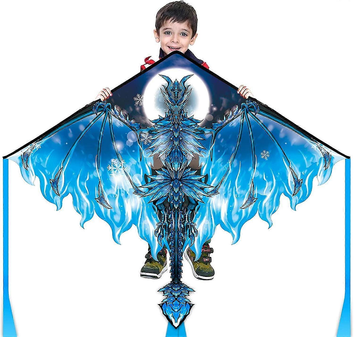 Dragon Kite for Kids & Adults, Easy Fly Delta Beach Kite with 300ft String - Large Ice