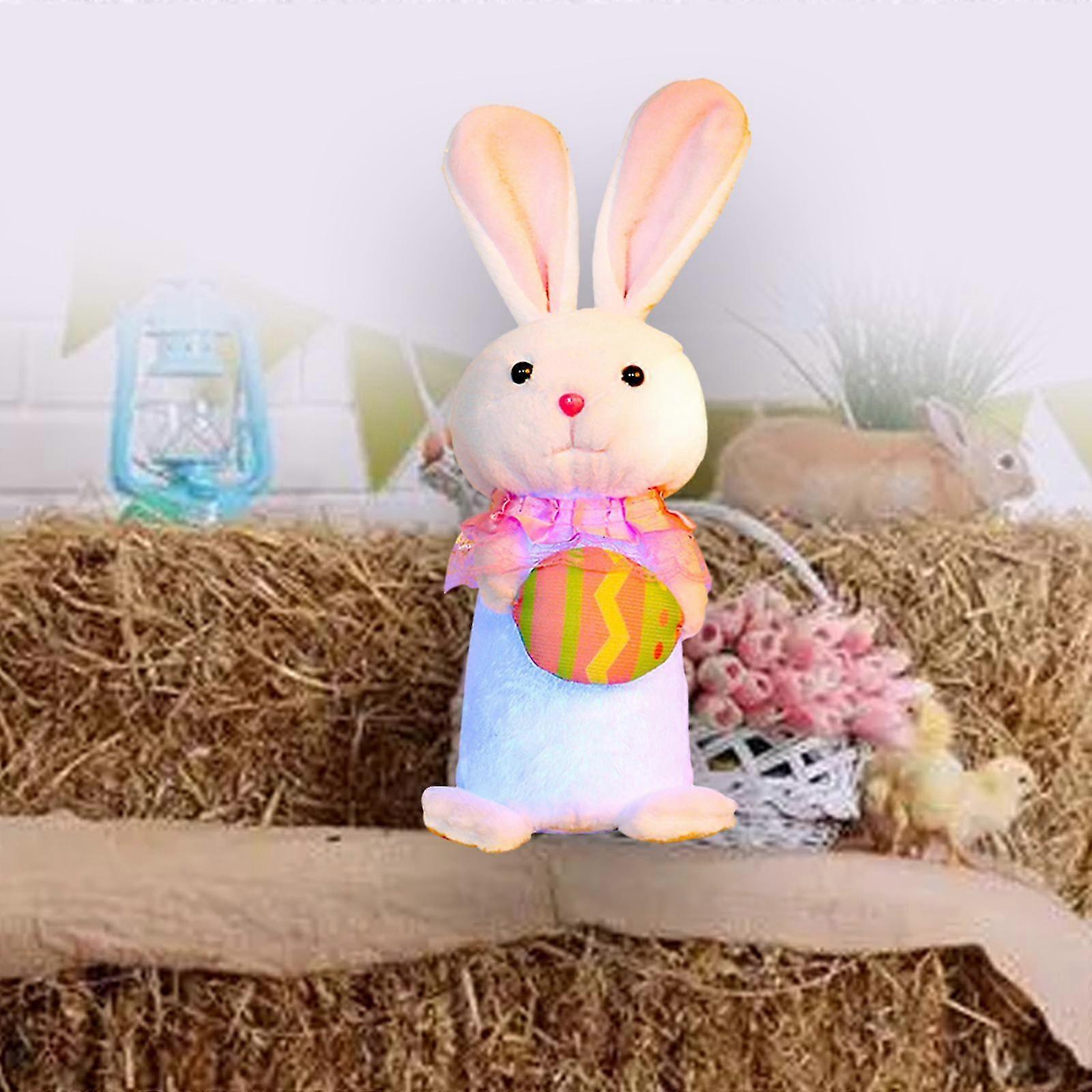 Light Up Plush Bunny Toy - Easter Rabbit Doll Decorative Figure for Desk, Bookshelf, Bedroom, and Cabinet Holiday Display