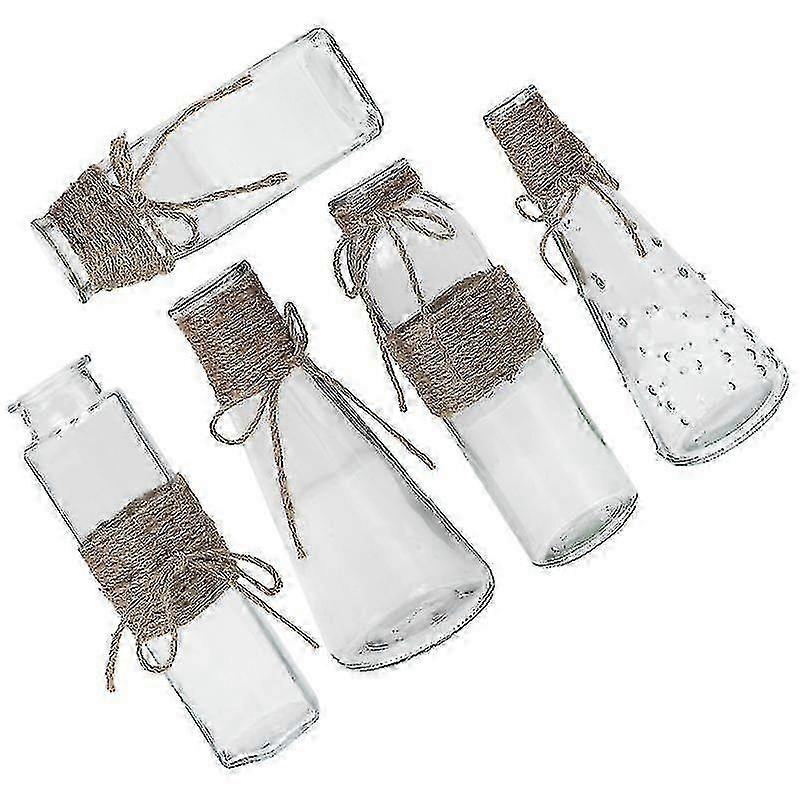 15X5cm Assorted Color Vases 5pcs Glass Vases Hemp Rope Glass Flower Containers Rustic Style Vase Ado