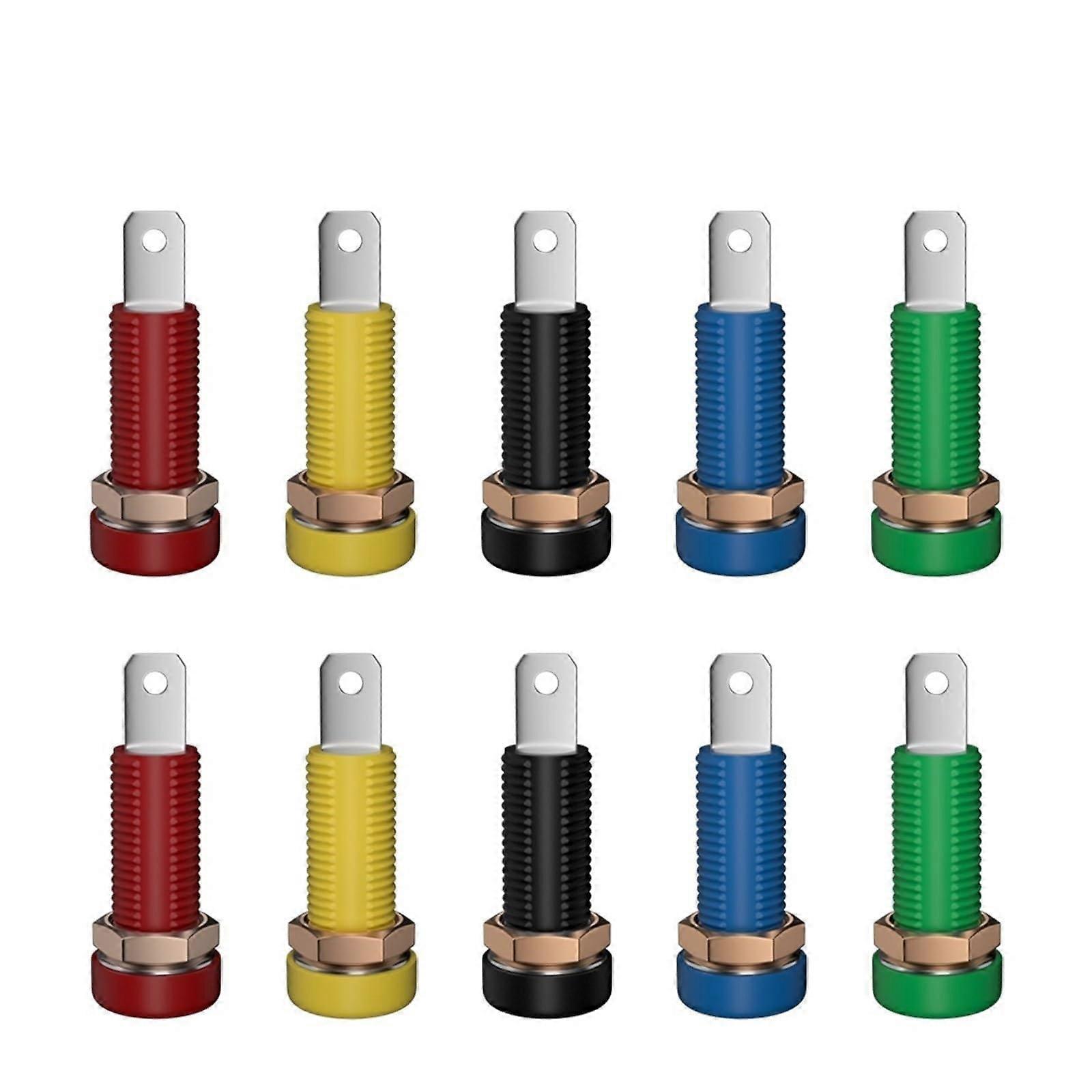 Banana Plug Binding Post Connector, 10-Piece Set, 4mm Banana Jack Terminals Electrical Test Hole, Model J.40015 5 Colors