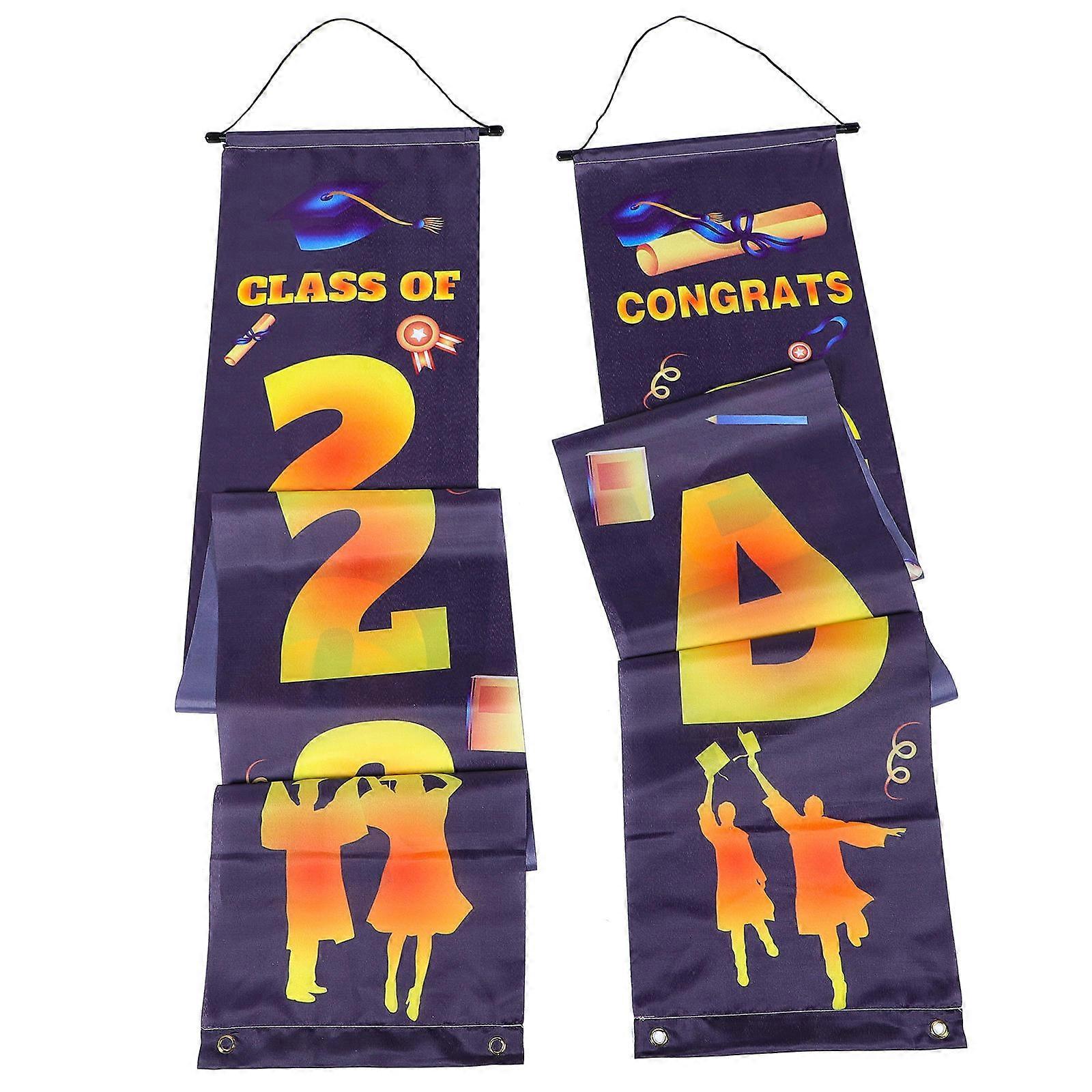 Graduation Party Decoration Door Banner Congrats Grad Design Rectangular Shape Assorted Color 180x35cm 1 Pair