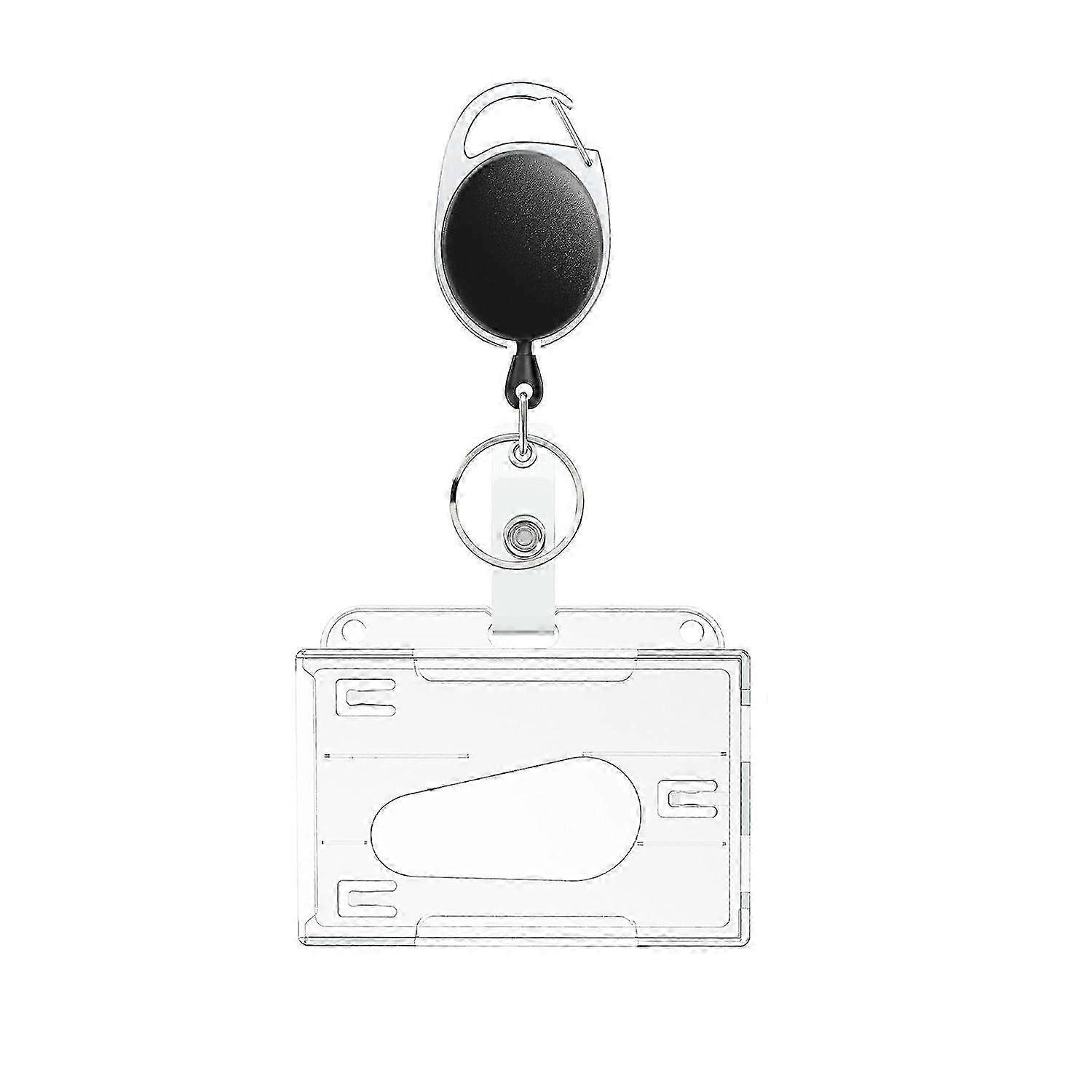 Clear Card Holder Dual Use PS Double ID Badge Holder with Telescopic Buckle Clip